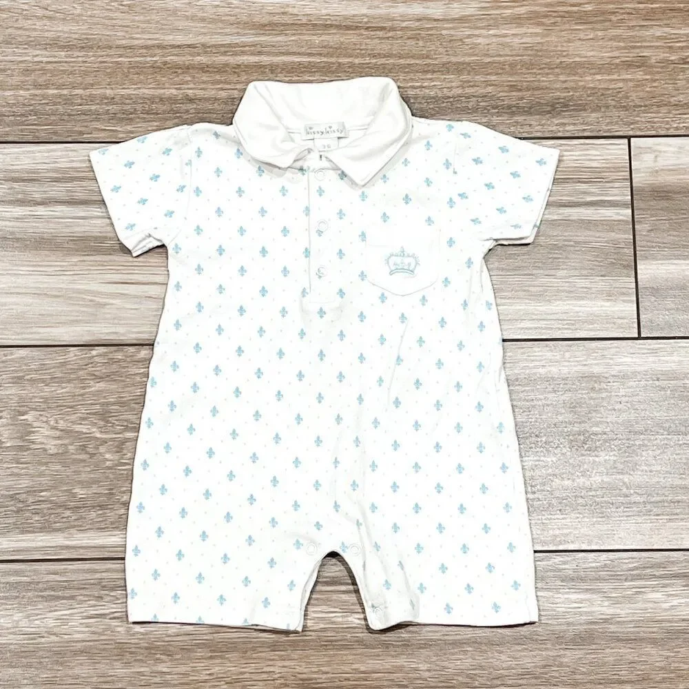 Kissy Kissy Fleur De Lis Short Sleeve Romper Playsuit with Collar Size 3-6M
